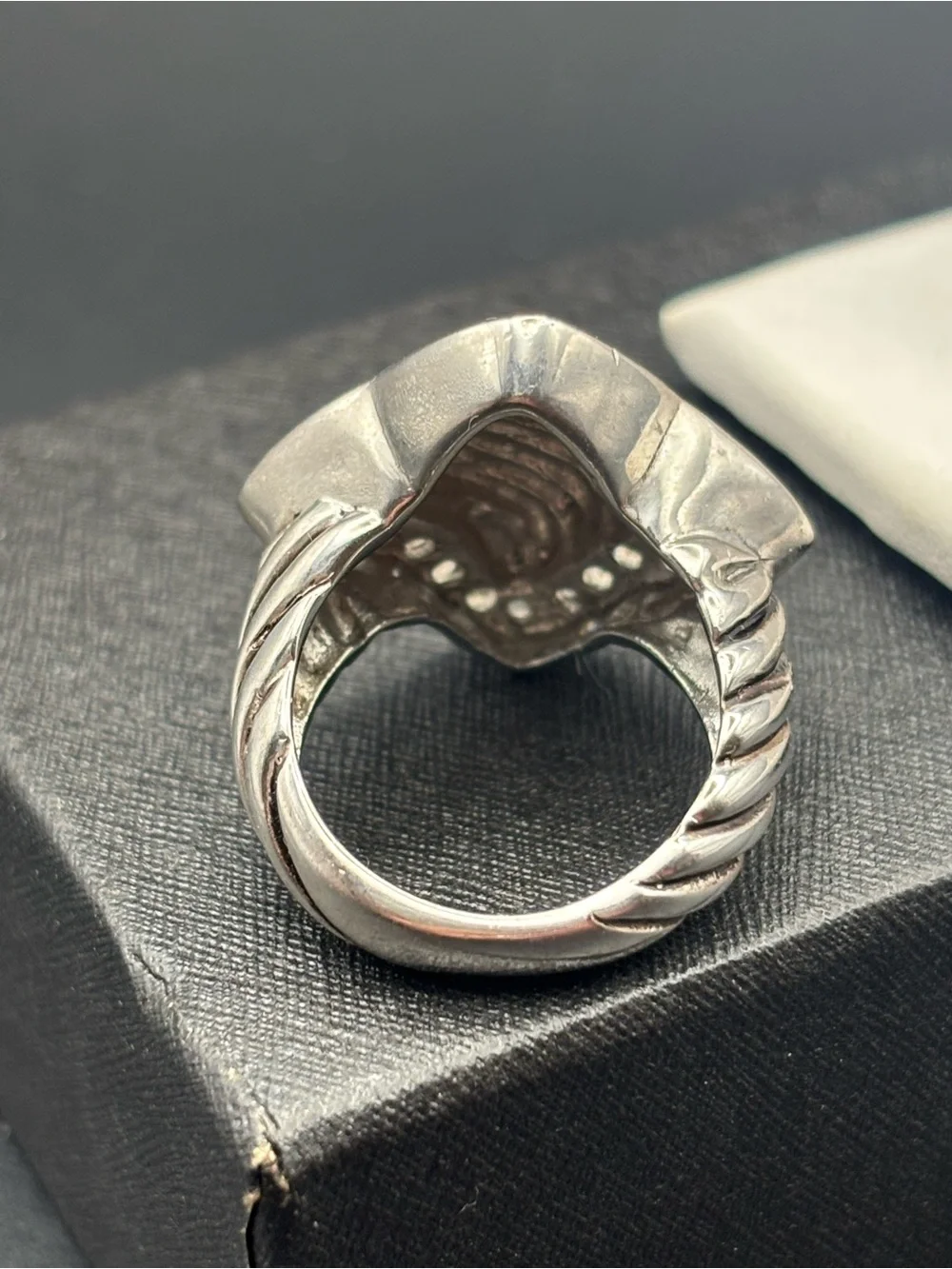 Two-Tone Sterling Square Wave Ring with Clear Crystal Halo -
